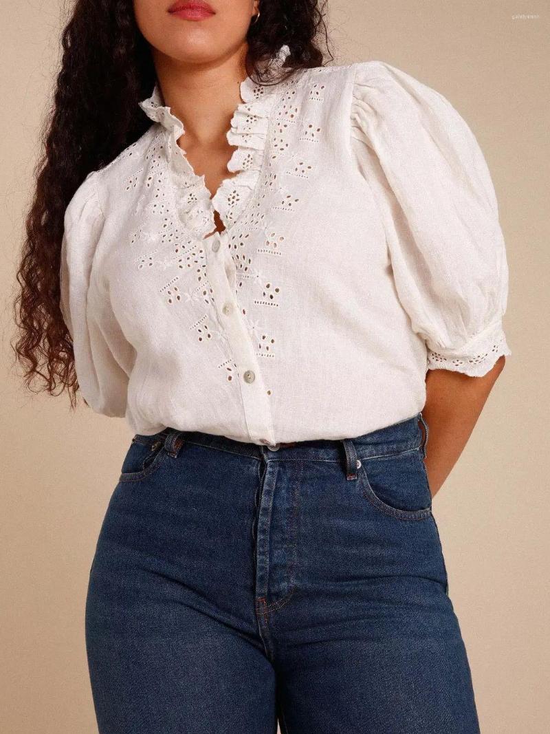 Women's Blouses Ruffles Trim V-neck Women Hollow Out Embroidery Blouse 2023 Short Puff Sleeve Single-Breasted French Shirt And Tops
Women's Blouses Ruffles Trim V-neck Women Hollow Out Embroidery Blouse 2023 Short Puff Sleeve Single-Breasted French Shirt And Tops