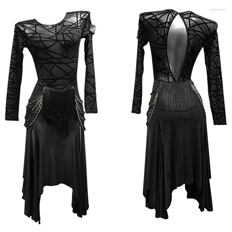 Stage Wear Sexy Latin Dance Dress Tassel Split Joint Women's Training Performance Sleeveless Mesh Flocking, Black
Stage Wear Sexy Latin Dance Dress Tassel Split Joint Women's Training Performance Sleeveless Mesh Flocking, Black