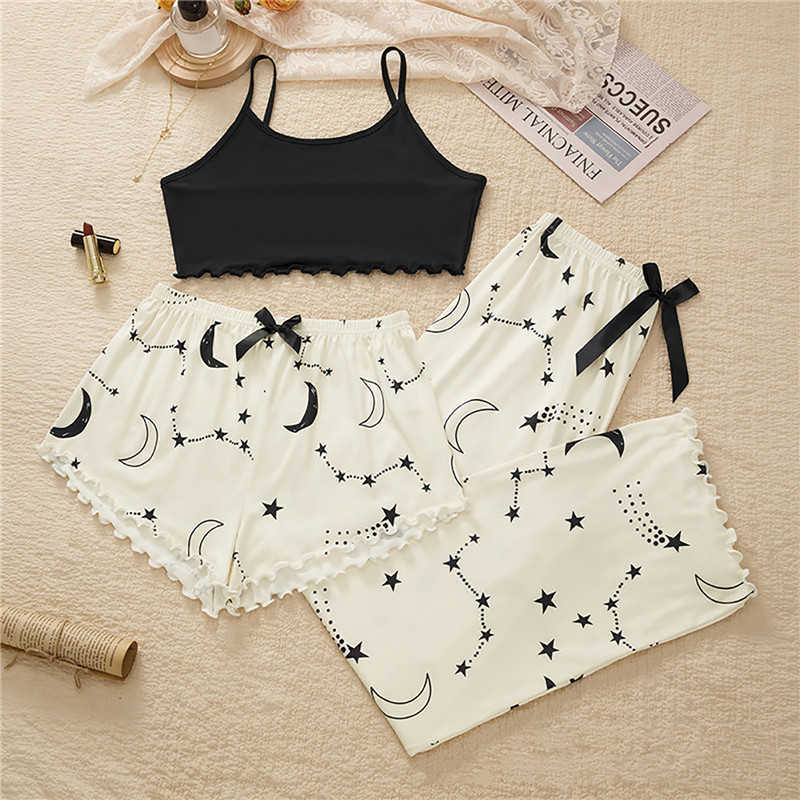 Women's Sleep Lounge 3PCS Women's Sleepwear Cute Cartoon Print Lovely Short Set Pajamas for Women Pijama Set Sweet Short Sleeve V-Neck & Long Pants, Green2
Women's Sleep Lounge 3PCS Women's Sleepwear Cute Cartoon Print Lovely Short Set Pajamas for Women Pijama Set Sweet Short Sleeve V-Neck & Long Pants, Green2