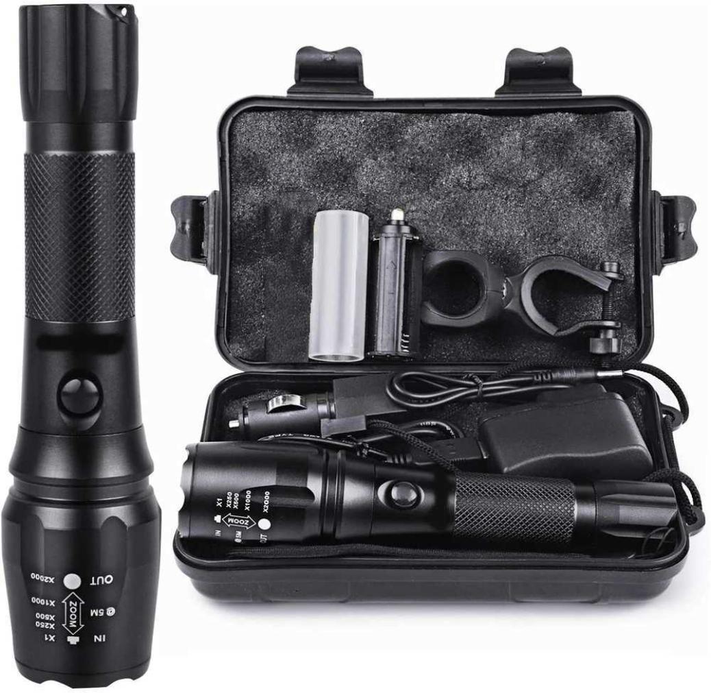 15000LM Super Powerful LED Flashlight Rechargeable Tactical Torch 5 Modes Zoomable Bicycle Light For Camping Outdoor Hiking 2106086209402, Black
15000LM Super Powerful LED Flashlight Rechargeable Tactical Torch 5 Modes Zoomable Bicycle Light For Camping Outdoor Hiking 2106086209402, Black