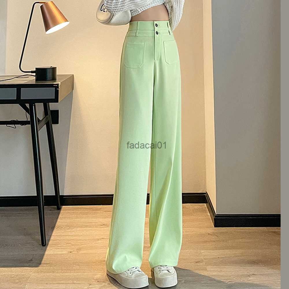Woman Pants High Waist 2 Buttons Straight Trousers Simplicity Full Length Office Ladies Work Black Green Vintage Casual Bottoms L230621
Woman Pants High Waist 2 Buttons Straight Trousers Simplicity Full Length Office Ladies Work Black Green Vintage Casual Bottoms L230621