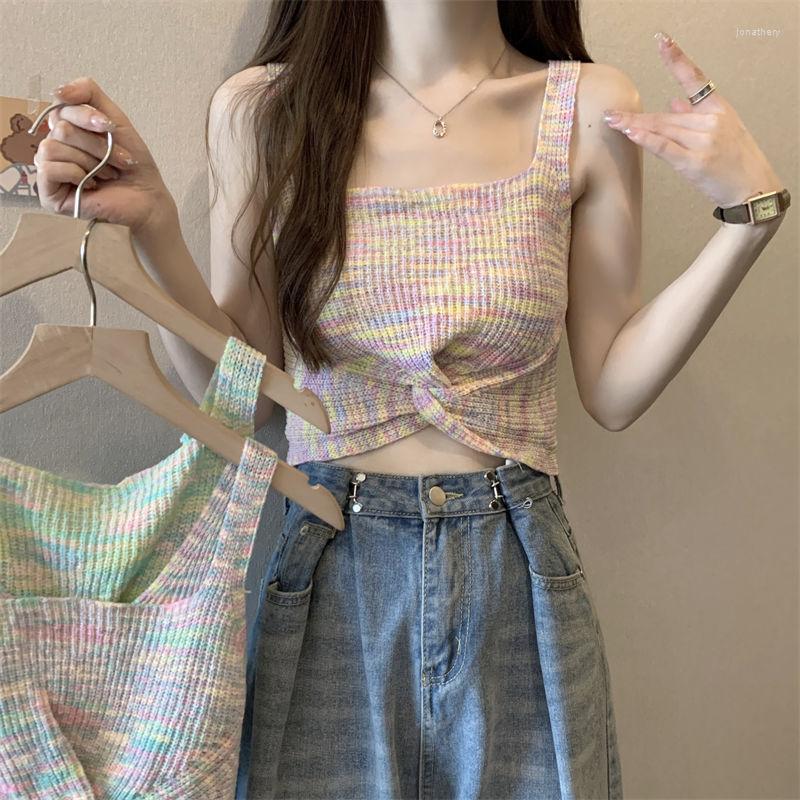 Women' Tanks Small Fresh Korean Sweet Rainbow Color Kink Crop Female Summer Suspender Off-the-shoulder Slimming Vest Top, 02
Women' Tanks Small Fresh Korean Sweet Rainbow Color Kink Crop Female Summer Suspender Off-the-shoulder Slimming Vest Top, 02
