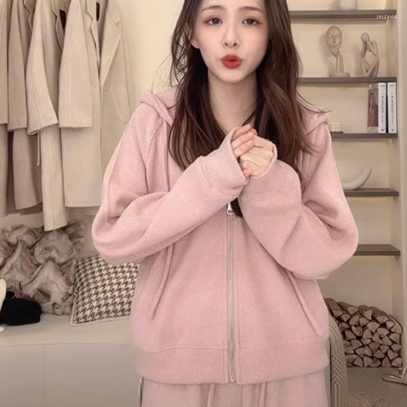 

Women's Two Piece Pants DUOFAN Solid Color Suit Women's Spring 2023 Design Sense Hooded Cardigan Top Wide Leg 2 Sets Womens Outfits, Pants apricot