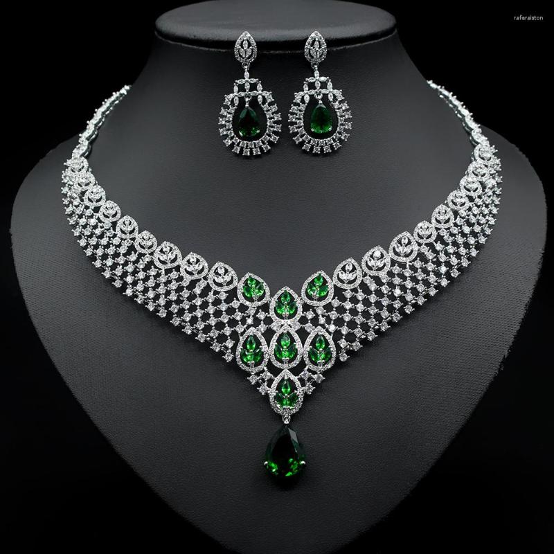 Necklace Earrings Set HIBRIDE Luxurious Elegant Big Green Cubic Zirconia Women Wedding Event Costume For Brides N-148, Picture shown
Necklace Earrings Set HIBRIDE Luxurious Elegant Big Green Cubic Zirconia Women Wedding Event Costume For Brides N-148, Picture shown