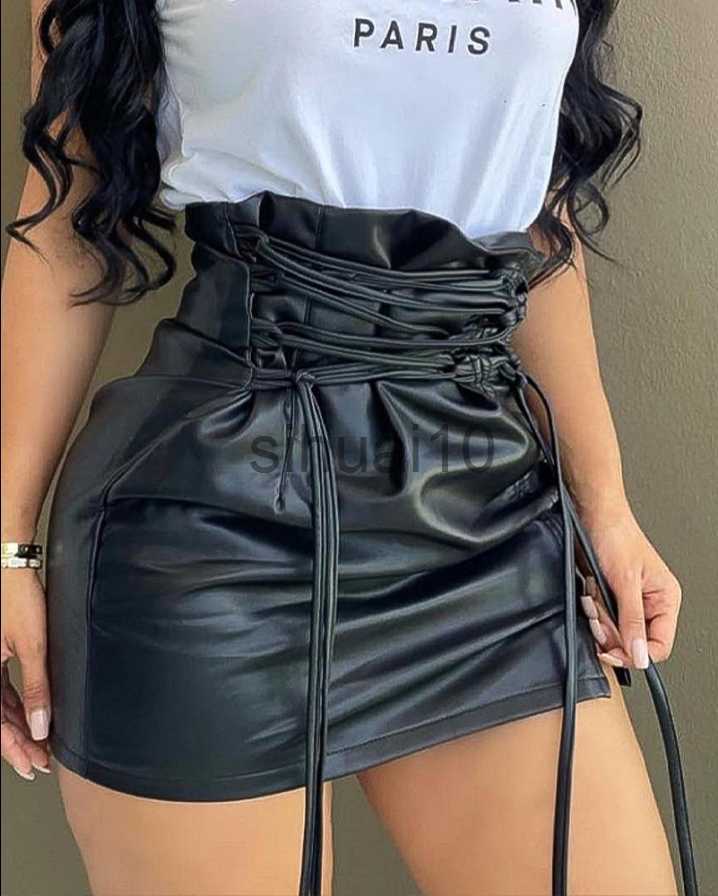 Skirts Lace-up High Waist PU Leather Mini Skirt Nightclub Sexy Personality Europe and America Fashion Women's Clothing 2022 J230621
Skirts Lace-up High Waist PU Leather Mini Skirt Nightclub Sexy Personality Europe and America Fashion Women's Clothing 2022 J230621