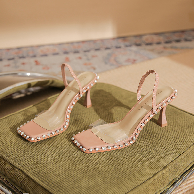 Women's High Heeled Sandals Slim Heels Summer Transparent Rhinestone Sandals, Black
Women's High Heeled Sandals Slim Heels Summer Transparent Rhinestone Sandals, Black