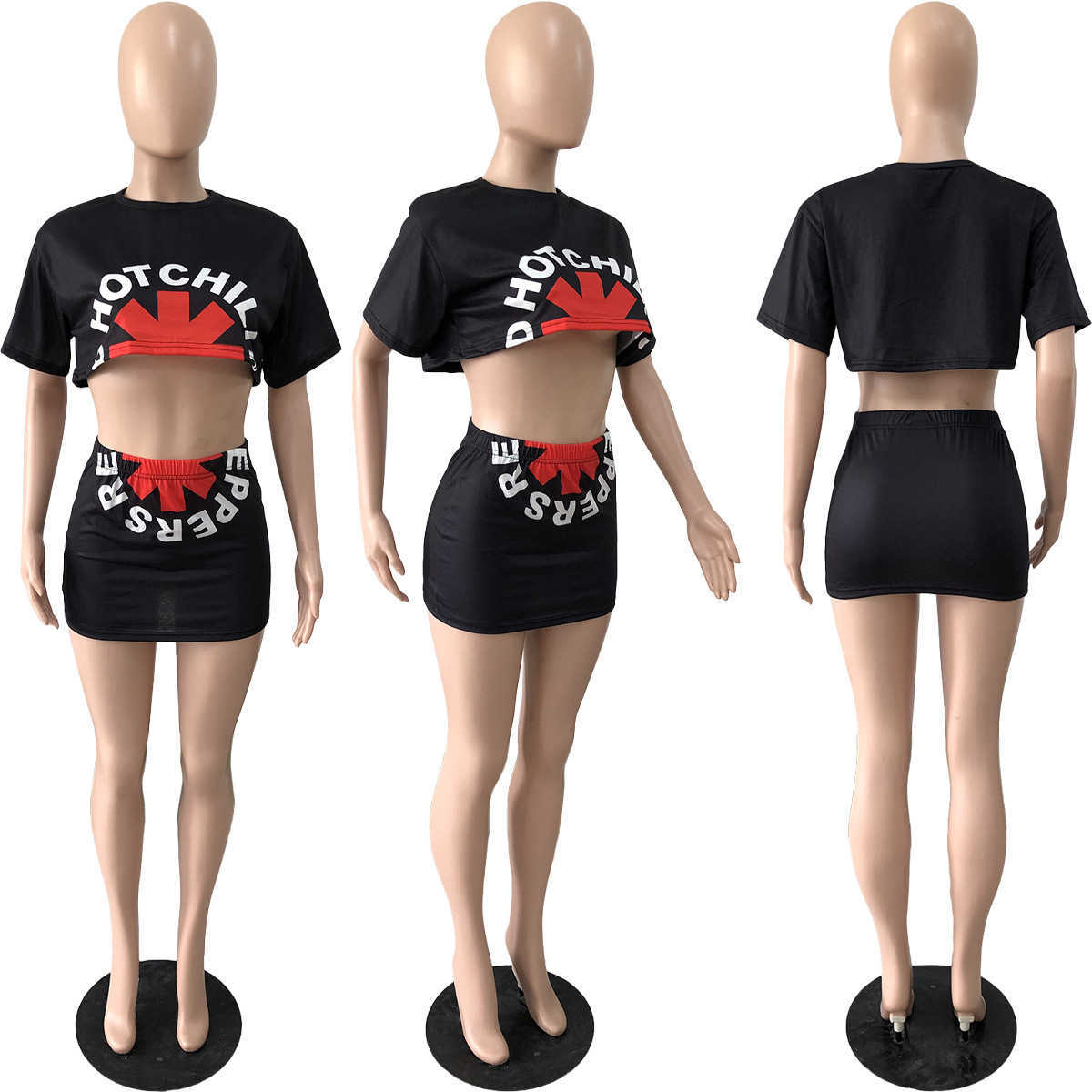 Summer Women Tracksuit 2023 Fashion Clothes Two Piece Set Trendy Letter Printing Short Sleeve Crop Top T Shirt And Mini Skirt 2PCS Casual Sports Suit