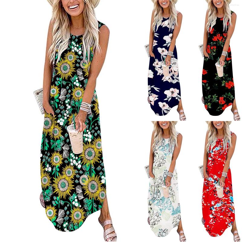 Casual Dresses Women' Summer Long Dress Loose Sleeveless Split Maxi Flower Printed Beach With Pockets Vestidos, Beige
Casual Dresses Women' Summer Long Dress Loose Sleeveless Split Maxi Flower Printed Beach With Pockets Vestidos, Beige