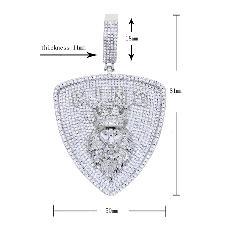 New shield shape Pendant Necklace for Men Boy 5A Cubic Zircon Full Paved Hip Hop Jewelry