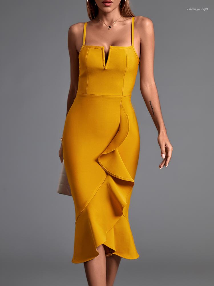 Casual Dresses Midi Bandage Dress 2023 Women's Ginger Bodycon Elegant Sexy Ruffle Evening Club Party High Quality Summer, Yellow
Casual Dresses Midi Bandage Dress 2023 Women's Ginger Bodycon Elegant Sexy Ruffle Evening Club Party High Quality Summer, Yellow