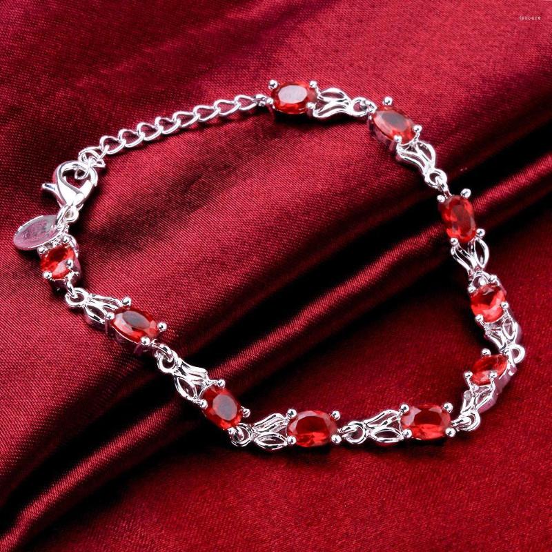 Link Bracelets Factory Direct Fashion 925 Stamp Silver Color Bracelet For Woman Vintage Red Crystal Chain Luxury Jewelry Wedding Party Gift
Link Bracelets Factory Direct Fashion 925 Stamp Silver Color Bracelet For Woman Vintage Red Crystal Chain Luxury Jewelry Wedding Party Gift