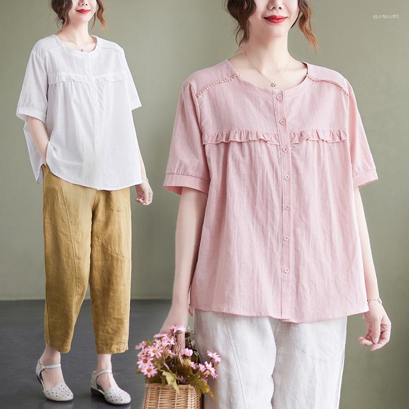 Women's Blouses Short Sleeved Loose Literary Ear Patchwork Round Neck Top Casual Cotton Shirt, Pink
Women's Blouses Short Sleeved Loose Literary Ear Patchwork Round Neck Top Casual Cotton Shirt, Pink