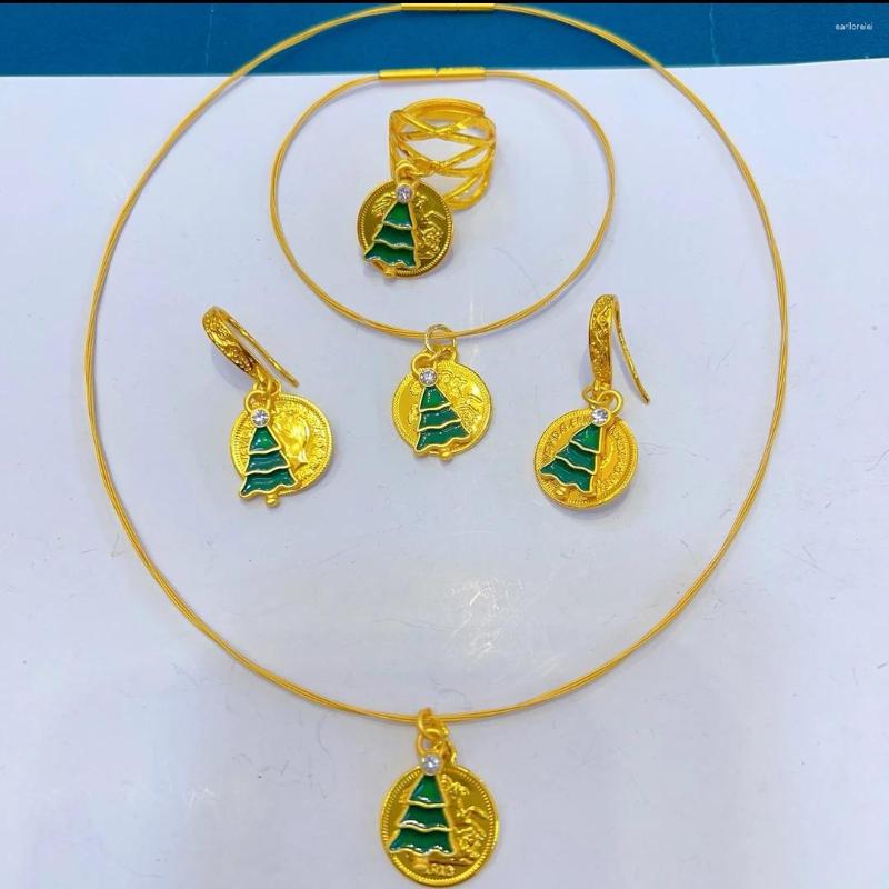 Necklace Earrings Set 2023 24K Gold Plated Dubai Jewelry Christmas Tree Pattern Ring Bracelet Women's Fashion Four Piece, Picture shown
Necklace Earrings Set 2023 24K Gold Plated Dubai Jewelry Christmas Tree Pattern Ring Bracelet Women's Fashion Four Piece, Picture shown