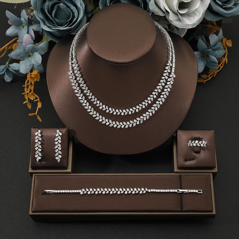 Necklace Earrings Set Fashion Women Leaf Cubic Zircon Double-layer Bridal Bracelet Ring Earring Women's Boutique Anniversary Jewelry, Picture shown
Necklace Earrings Set Fashion Women Leaf Cubic Zircon Double-layer Bridal Bracelet Ring Earring Women's Boutique Anniversary Jewelry, Picture shown
