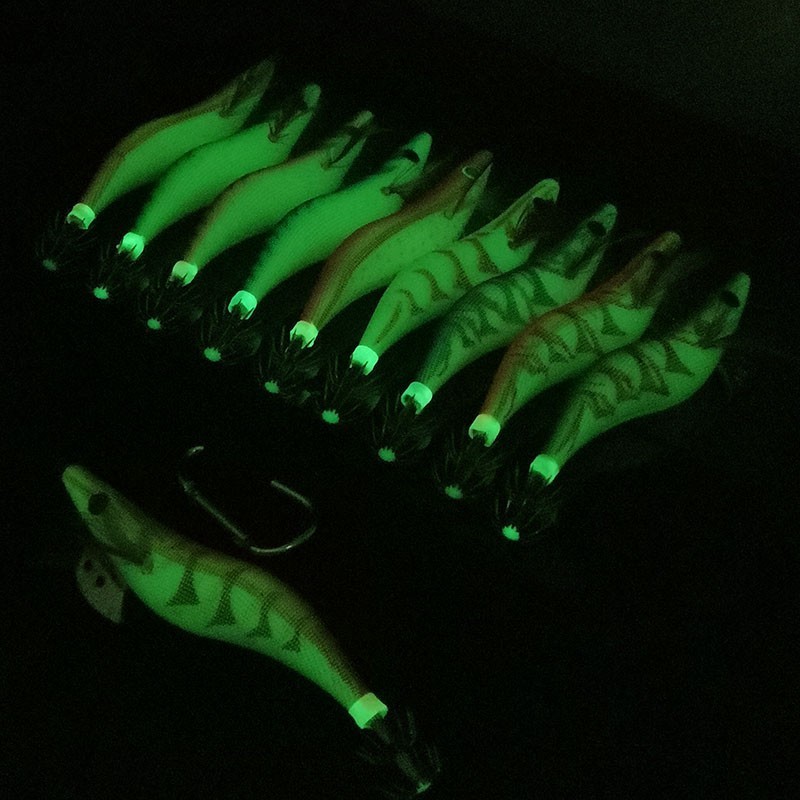 Baits Lures 10Pcs Luminous Squid Lure Jig Hook Bait Shrimp Octopus Cuttlefish Sinker with Ring Bead Fishing Lead 230620