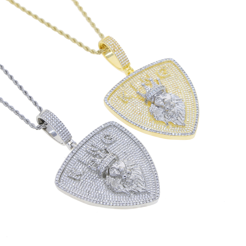 New shield shape Pendant Necklace for Men Boy 5A Cubic Zircon Full Paved Hip Hop Jewelry