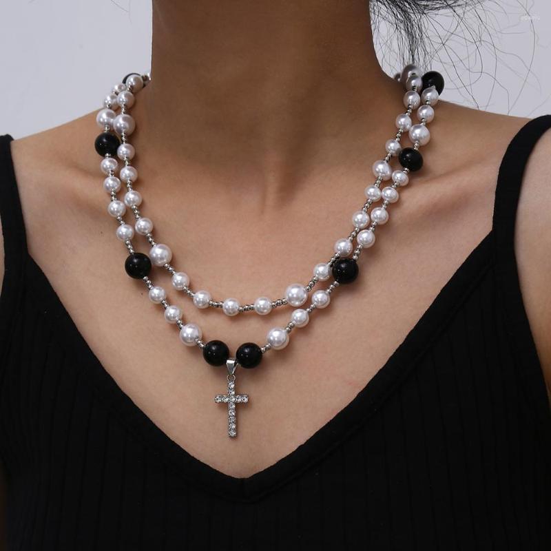 Pendant Necklaces Fashion Multilayer Shiny Rhinestone Cross Necklace Imitation Pearl Acrylic Black And White Beads Girl Jewelry
Pendant Necklaces Fashion Multilayer Shiny Rhinestone Cross Necklace Imitation Pearl Acrylic Black And White Beads Girl Jewelry