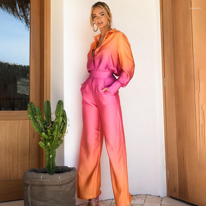 Women' Two Piece Pants Gradient Color Two-Piece Suits Women Pajamas Set Long Sleeve Lapel Button Down Shirts High Waist Lady Outfit, Blue
Women' Two Piece Pants Gradient Color Two-Piece Suits Women Pajamas Set Long Sleeve Lapel Button Down Shirts High Waist Lady Outfit, Blue