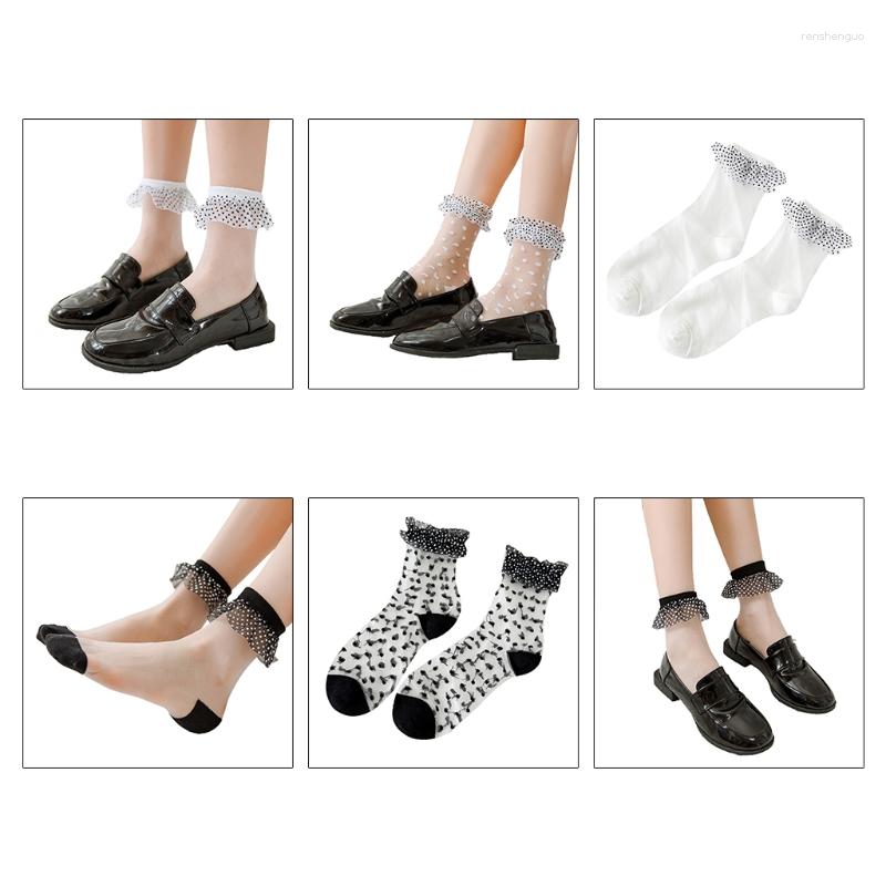 Women Socks Summer Thin Crystal Glass Fiber Ankle Sweet Polka Dot Ruffle Lace Top Harajuku Retro Transparent Silky 37JB, Black cotton bottom
Women Socks Summer Thin Crystal Glass Fiber Ankle Sweet Polka Dot Ruffle Lace Top Harajuku Retro Transparent Silky 37JB, Black cotton bottom