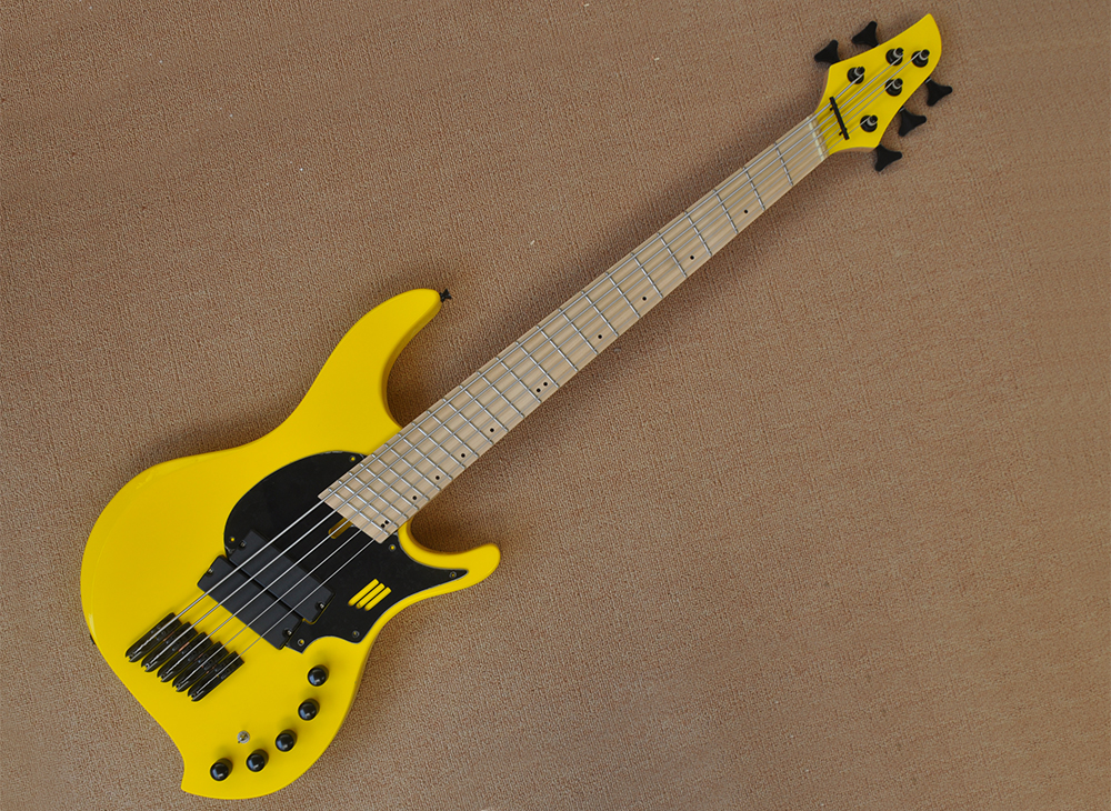 Yellow 5 Strings Electric Bass Guitar with Maple Fretboard Slanted Frets and Pickups Customizable
Yellow 5 Strings Electric Bass Guitar with Maple Fretboard Slanted Frets and Pickups Customizable