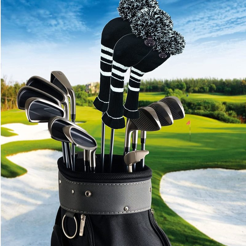 Other Golf Products Pom Knitted Golf Club Head Covers for Woods Driver Fairway Hybrid with Number Tag 3 5 7 X Drop 230620