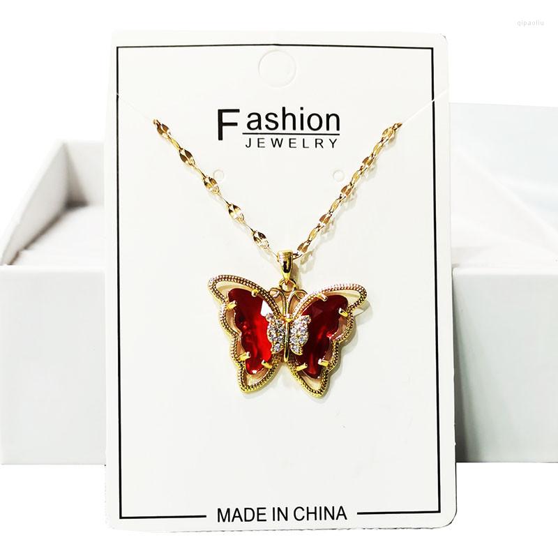 Pendant Necklaces 316L Stainless Steel Red Zircon Butterfly Titanium Chain Large Ladies Necklace Collier Acier Inoxydable Femme
Pendant Necklaces 316L Stainless Steel Red Zircon Butterfly Titanium Chain Large Ladies Necklace Collier Acier Inoxydable Femme