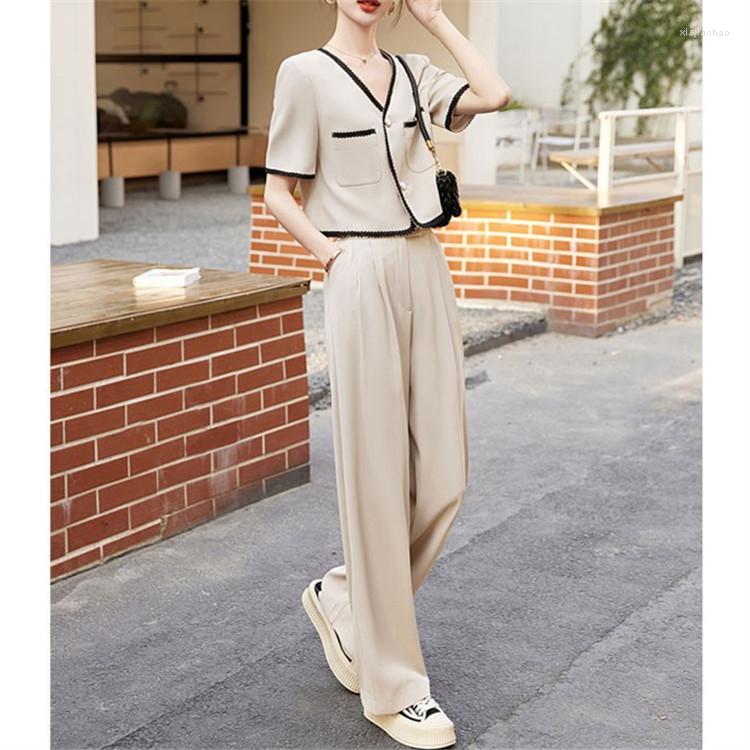 Women's Two Piece Pants Women's Suit Korean Fashion Short Section V-neck Single-breasted Short-sleeved Top Loose Wide-legged 2pcs Set, Apricot
Women's Two Piece Pants Women's Suit Korean Fashion Short Section V-neck Single-breasted Short-sleeved Top Loose Wide-legged 2pcs Set, Apricot