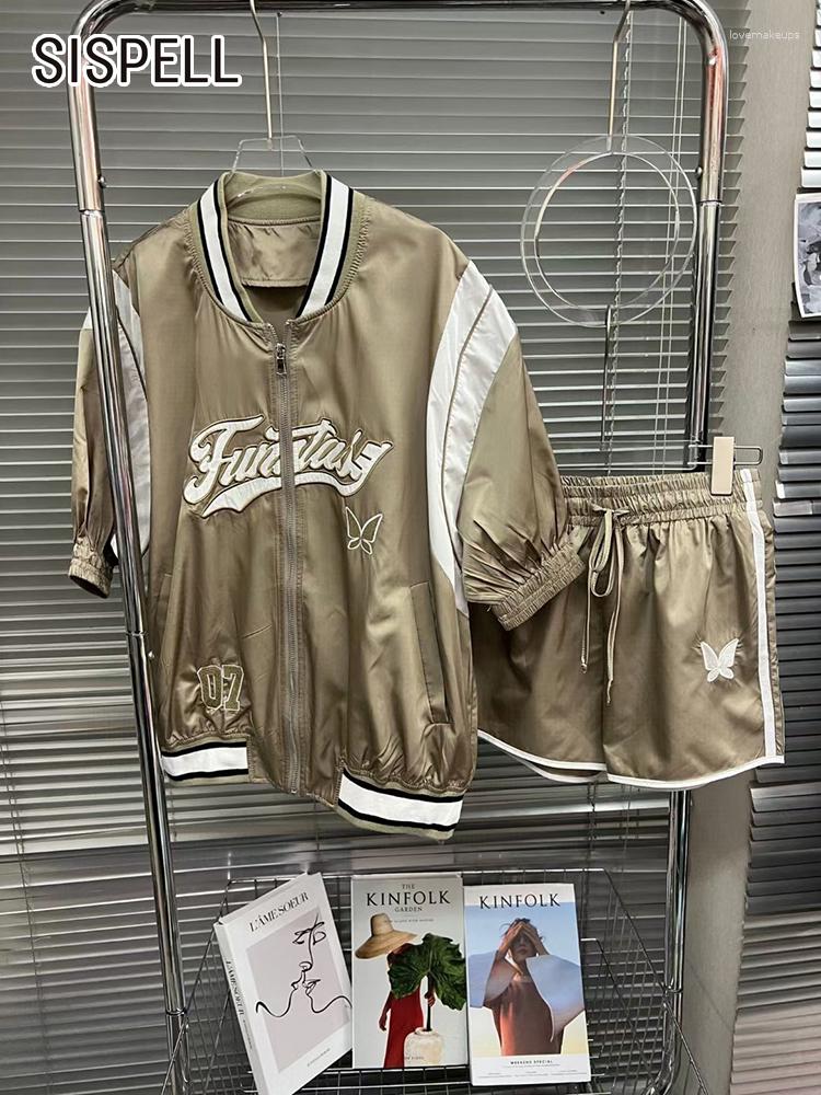 Women' Tracksuits SISPELL Spliced Embroidery Letter Two Piece Set For Women Round Neck Puff Sleeve Top High Waist Loose Shorts Hit Satin, Khaki
Women' Tracksuits SISPELL Spliced Embroidery Letter Two Piece Set For Women Round Neck Puff Sleeve Top High Waist Loose Shorts Hit Satin, Khaki