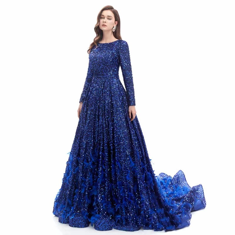 Sparkly red Sequins long sleeve Prom Dresses For Black Girls Crystal Rhie Court Train Party Gown Robes De Bal blue feather sequined muslim designer pr