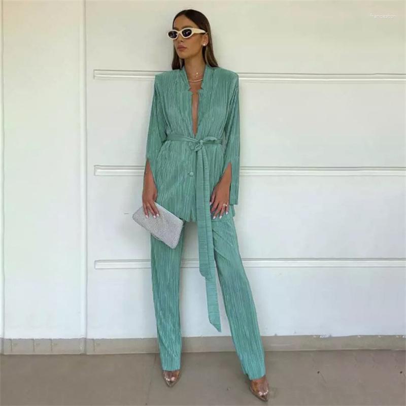 Women' Two Piece Pants Early Spring Women' Fashion Suit With Split Sleeve Lace-Up Shirt Solid Color Pleated Casual Two-Piece Set, Black
Women' Two Piece Pants Early Spring Women' Fashion Suit With Split Sleeve Lace-Up Shirt Solid Color Pleated Casual Two-Piece Set, Black