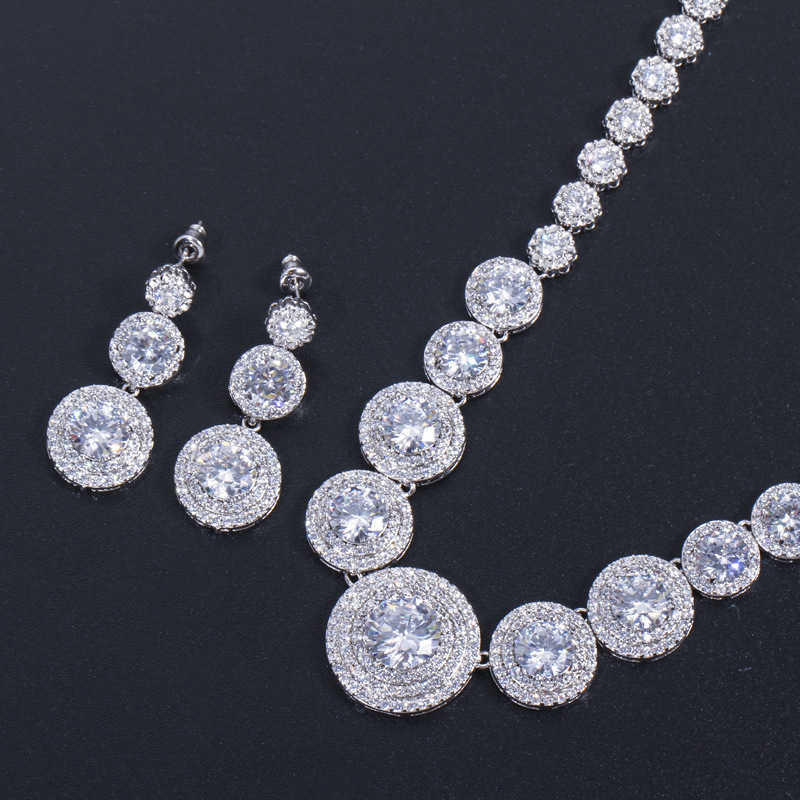 T0132 bridal high-grade micro inlaid Zircon Necklace Earrings two-piece set of noble wedding banquet jewelry