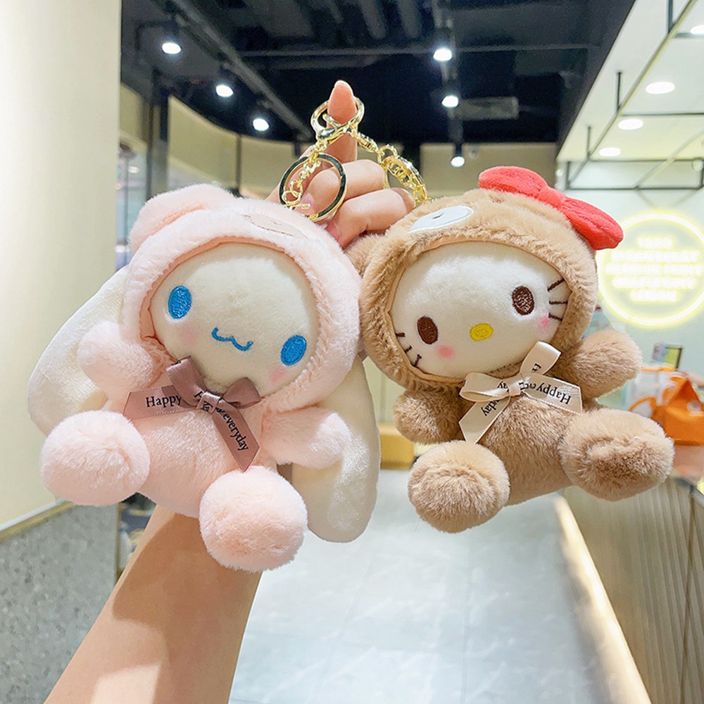 11cm Cartoon Kawaii My Melody Cinnamoroll Plush Toy Doll Cat Rabbit Dog Anime Stuffed Animals Keychains Small Pendant 2133