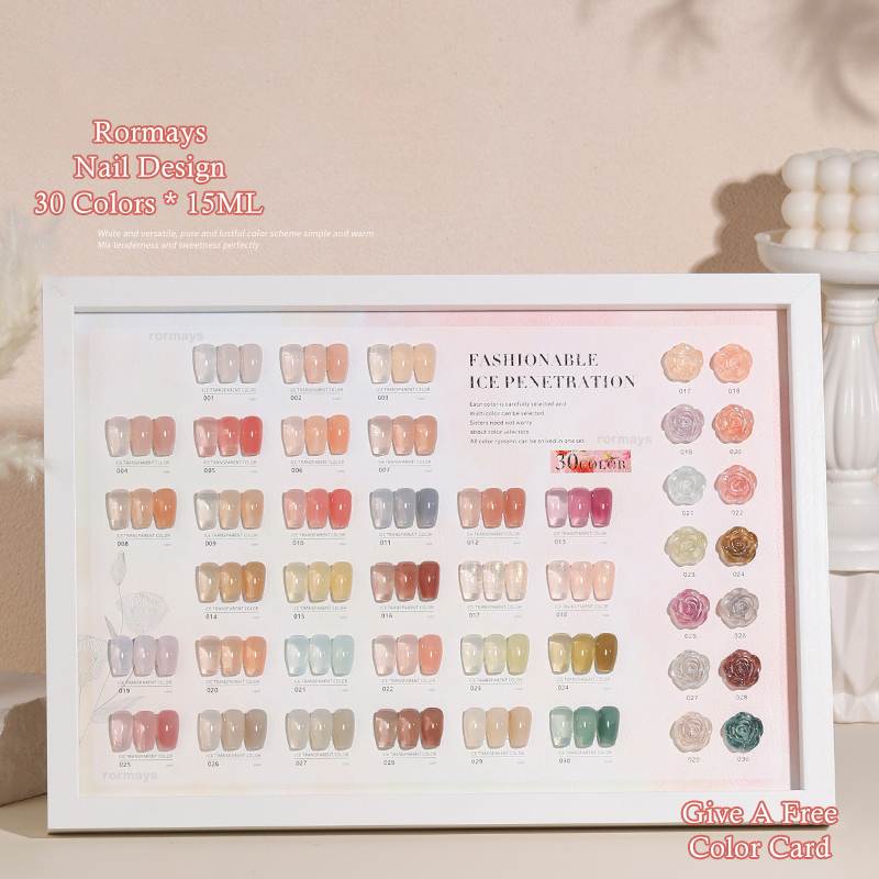 Rormays 30 Color Gel Nail Polish Set 15ML New Ice Transparent Jelly Semi Permanent Varnish Gel UV LED Immersion Primer Curry Nail Salon Gel Factory Wh