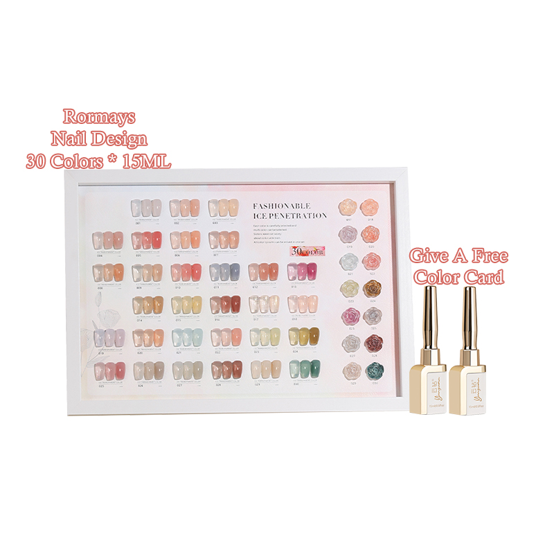 Rormays 30 Color Gel Nail Polish Set 15ML New Ice Transparent Jelly Semi Permanent Varnish Gel UV LED Immersion Primer Curry Nail Salon Gel Factory Wh