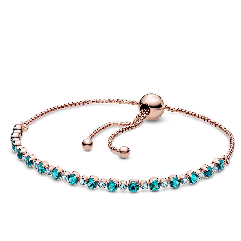 S925 Snake Moments Blue And Clear Sparkle Slider Bracelet Bangle Fit Women 925 Sterling Silver Bead Charm Fashion Jewelry