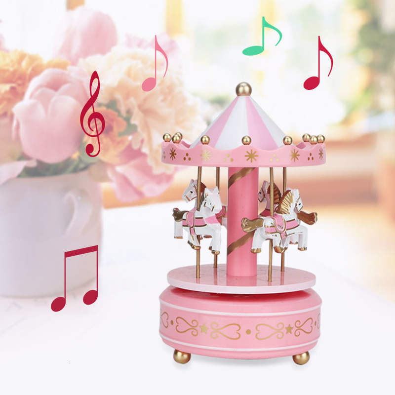 Novelty Items Merry-go-round Music Boxes Wooden Horse Roundabout Carousel Musical Box Plastic Christmas Gift Horse Carousel Box Home Decor 230621