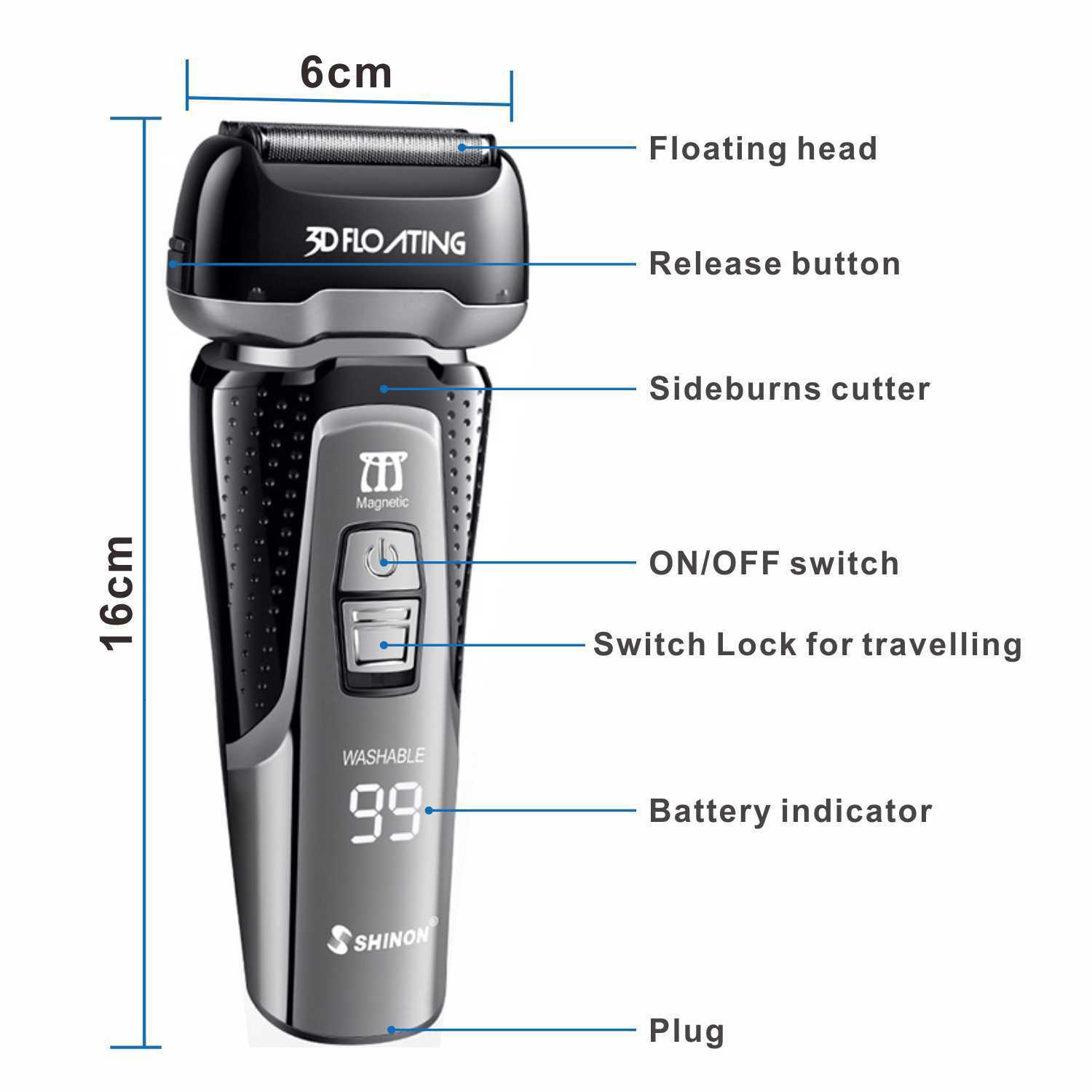 Electric Shavers Professional Shaver Quick Charge Rechargeable Powerful for Men 3D Washable Electric Razor Wet Dry Face Beard Shaving Machine 230621