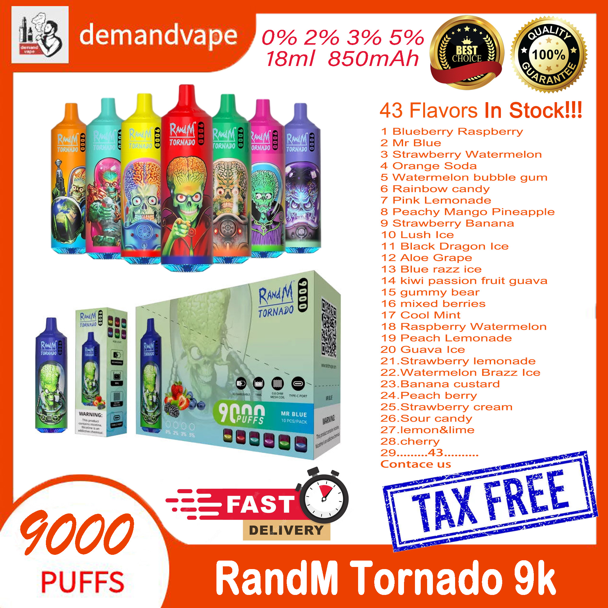 Original RandM Tornado 9000 Puffs Disposable Vape Pen E Cigarette With 0% 2% 3% 5% Mesh Coil Rechargeable Battery 18ml Prefilled Pod Big Vapor Glowing Puff Vapes Kit
Original RandM Tornado 9000 Puffs Disposable Vape Pen E Cigarette With 0% 2% 3% 5% Mesh Coil Rechargeable Battery 18ml Prefilled Pod Big Vapor Glowing Puff Vapes Kit