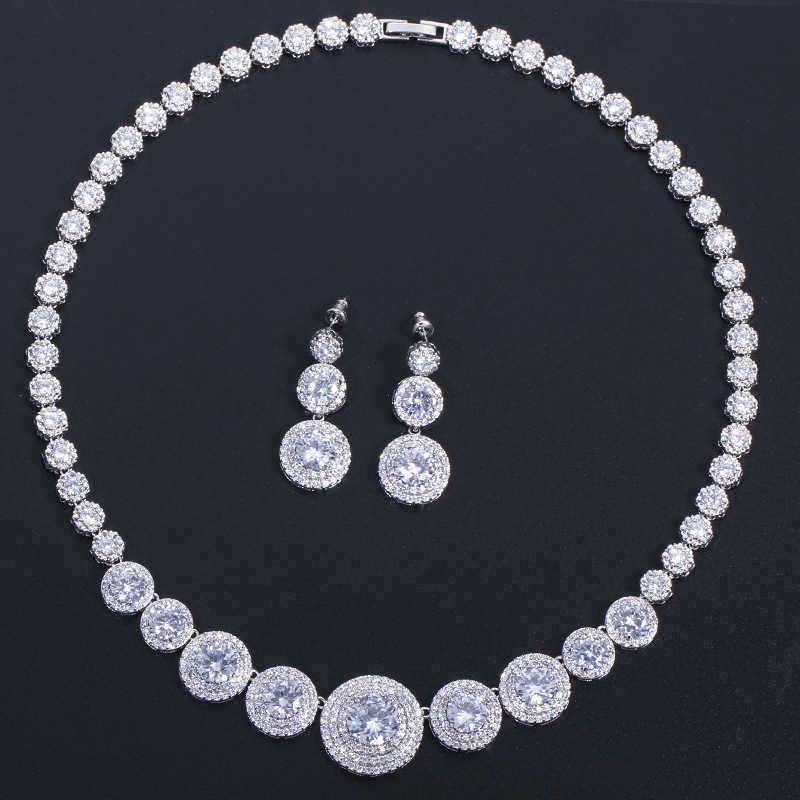 T0132 bridal high-grade micro inlaid Zircon Necklace Earrings two-piece set of noble wedding banquet jewelry