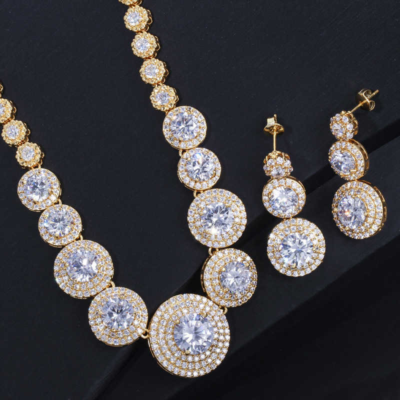 T0132 bridal high-grade micro inlaid Zircon Necklace Earrings two-piece set of noble wedding banquet jewelry