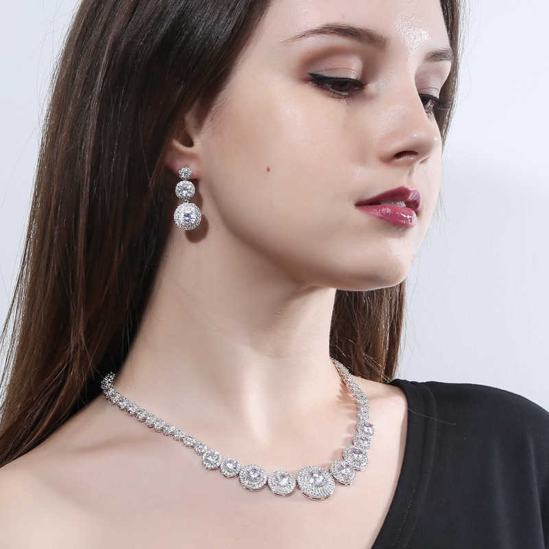 T0132 bridal high-grade micro inlaid Zircon Necklace Earrings two-piece set of noble wedding banquet jewelry