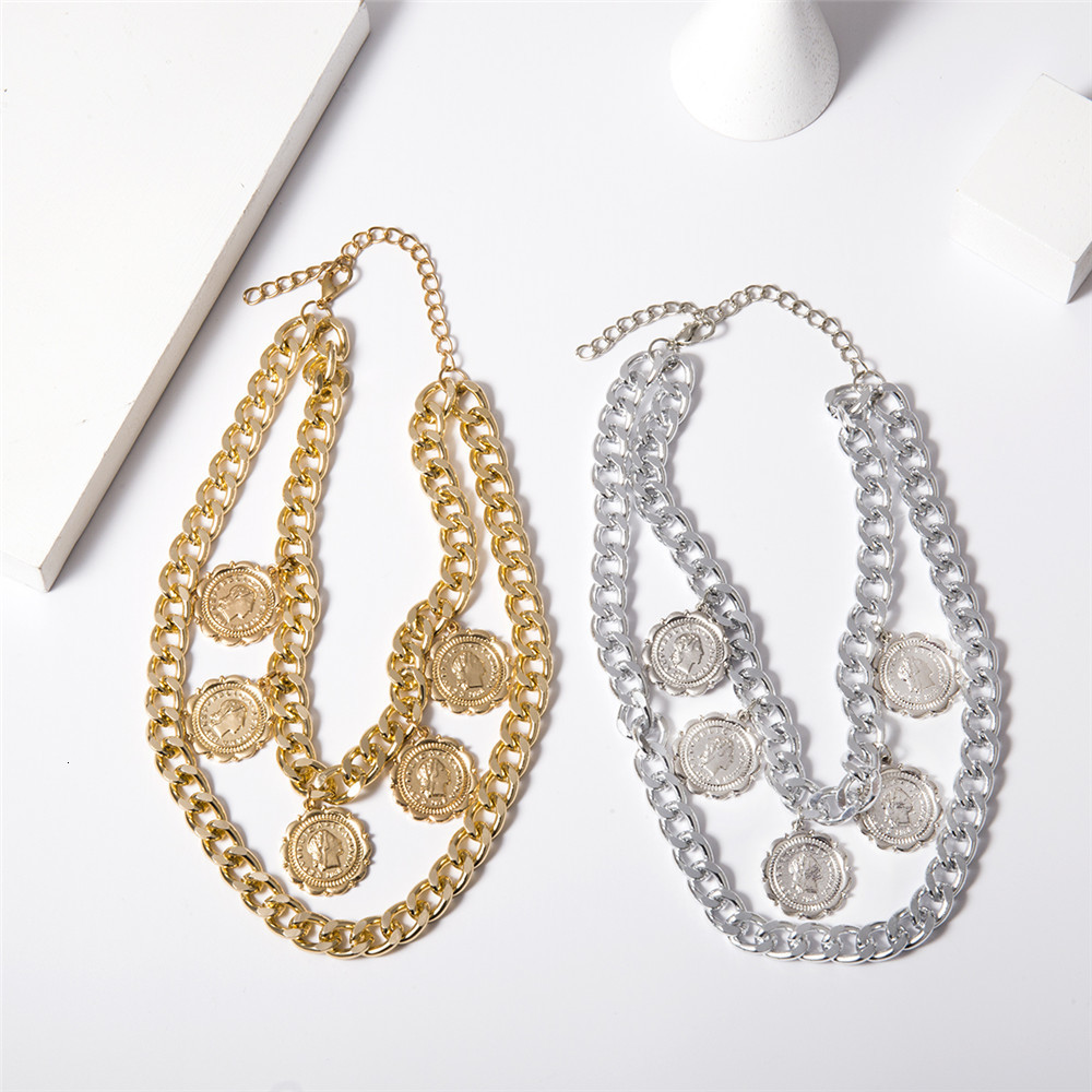 Strands Strings Hyperbole Gothic Cuban Chunky Necklace for Women Vintage Queen Coin Pendant Statement Hip hop Jewelry 230621