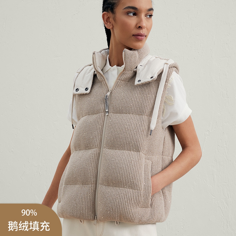 Women Vest Coats Brunello Cucinelli Solid Color Beige Hooded Leisure Knitted Down Vest
Women Vest Coats Brunello Cucinelli Solid Color Beige Hooded Leisure Knitted Down Vest