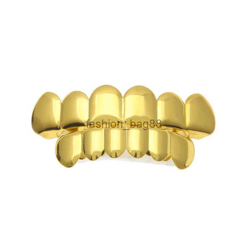 Teeth Grillz Gold Plated Top and Bottom Set Golden Hip Hop Jewelry