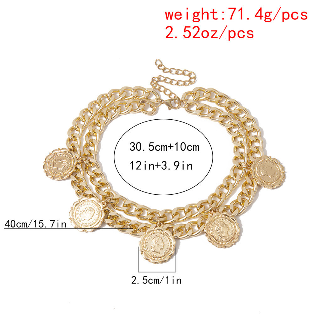 Strands Strings Hyperbole Gothic Cuban Chunky Necklace for Women Vintage Queen Coin Pendant Statement Hip hop Jewelry 230621