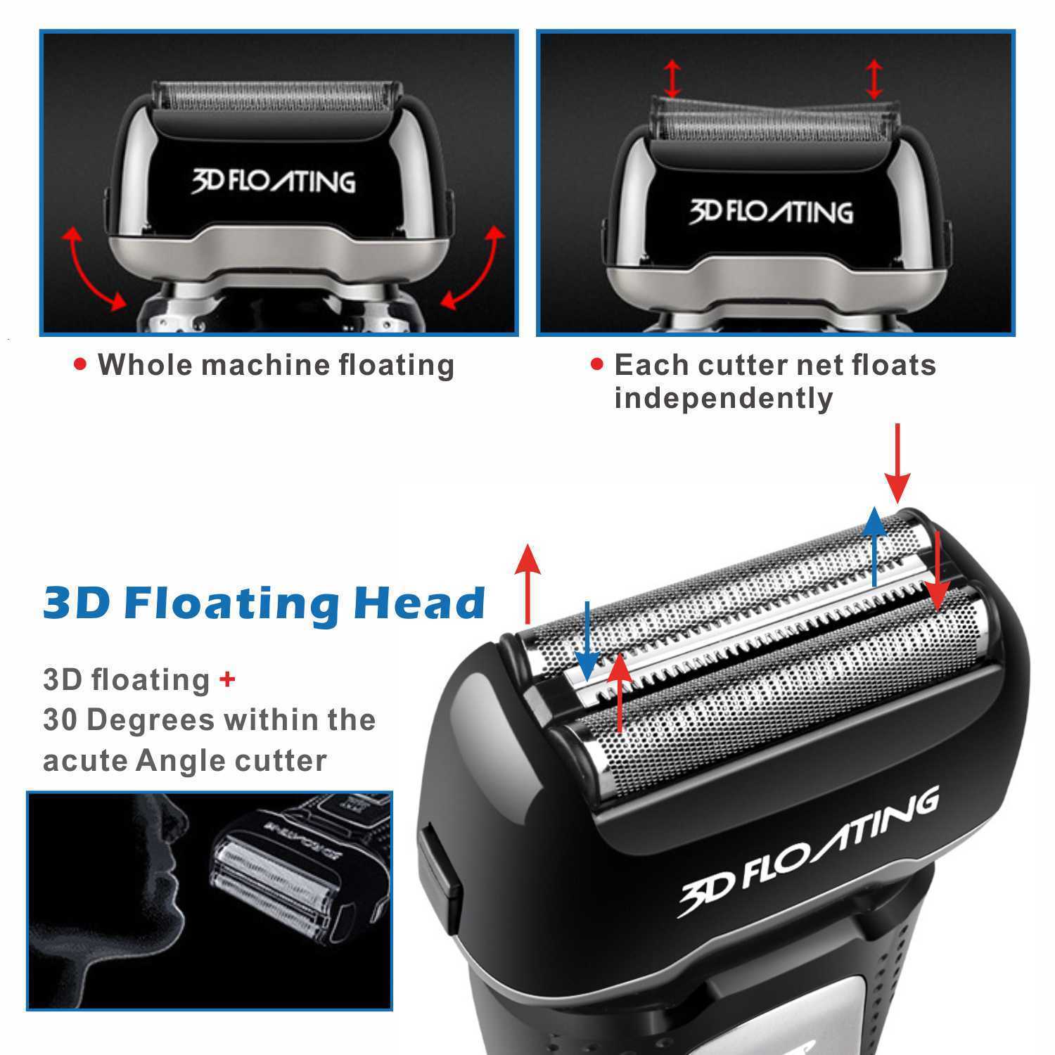 Electric Shavers Professional Shaver Quick Charge Rechargeable Powerful for Men 3D Washable Electric Razor Wet Dry Face Beard Shaving Machine 230621