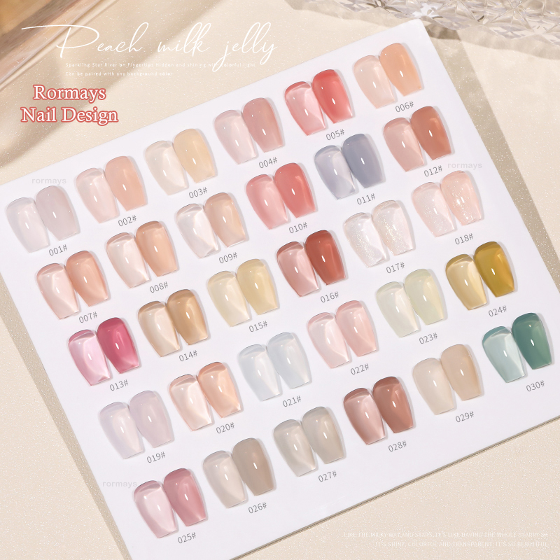 Rormays 30 Color Gel Nail Polish Set 15ML New Ice Transparent Jelly Semi Permanent Varnish Gel UV LED Immersion Primer Curry Nail Salon Gel Factory Wh