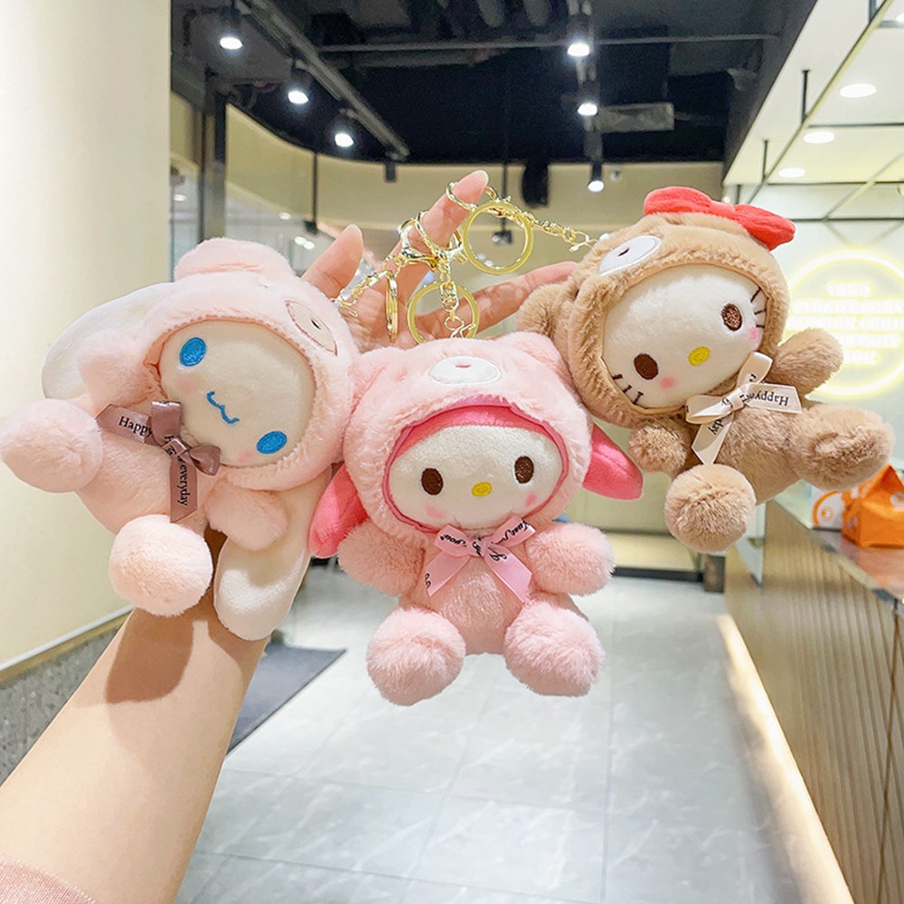 11cm Cartoon Kawaii My Melody Cinnamoroll Plush Toy Doll Cat Rabbit Dog Anime Stuffed Animals Keychains Small Pendant 2133