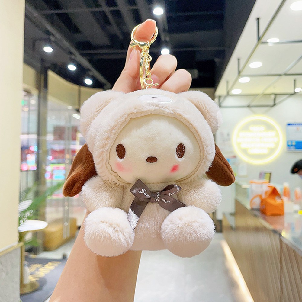 11cm Cartoon Kawaii My Melody Cinnamoroll Plush Toy Doll Cat Rabbit Dog Anime Stuffed Animals Keychains Small Pendant 2133