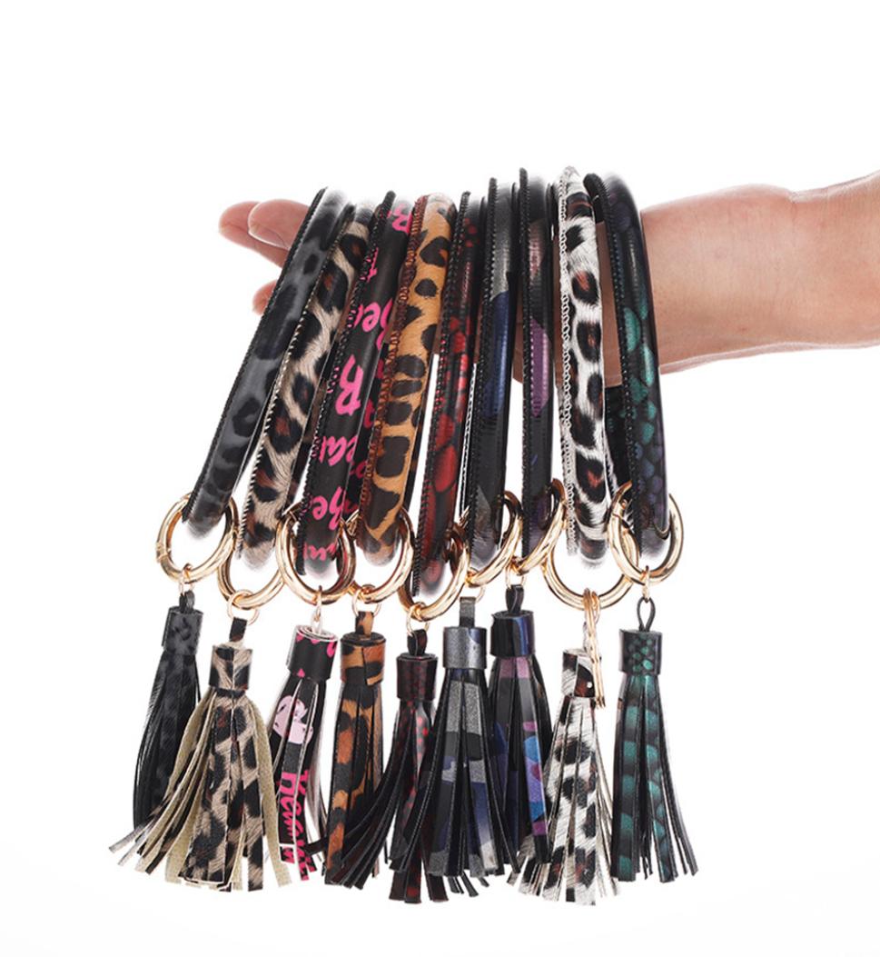 Leopard Leather Bracelet Key Chain PU Wristr Round print Key Ring Tassel Pendant Wristbands Keychain Bracelets Round Key Rings LJJ4709137 
Leopard Leather Bracelet Key Chain PU Wristr Round print Key Ring Tassel Pendant Wristbands Keychain Bracelets Round Key Rings LJJ4709137